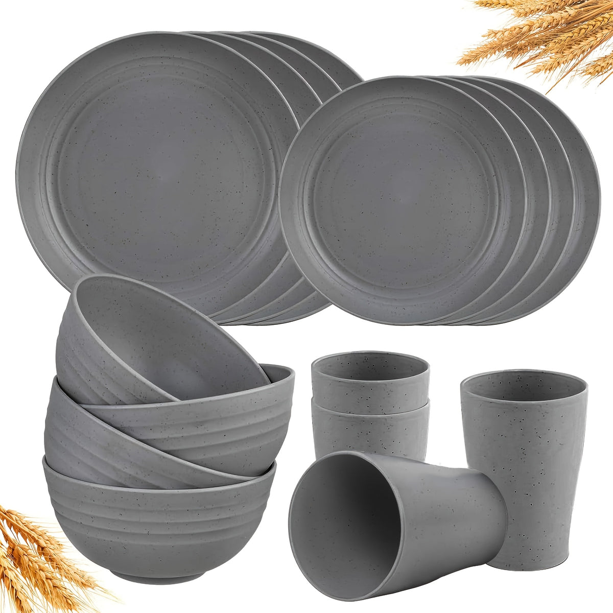 Wheat Straw Dinnerware Set Unbreakable Multicolor – 4 / 16 / 32 Piece Lightweight Dish Set with Dinner Plate, Dessert Plate, Bowl & Cup | Dishwasher Safe, Perfect for Camping, Everyday Use & Gifts | Home Viaco