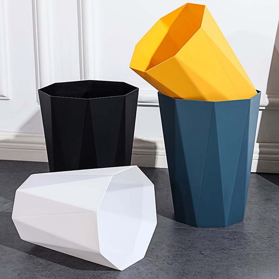 Nordic Octagonal Trash Bins Set of 2 - Geometric Plastic Small Wastebasket for Home Office, Bathroom, Kitchen & Bedroom, Modern Open-Top Waste Bin with Brushed Finish