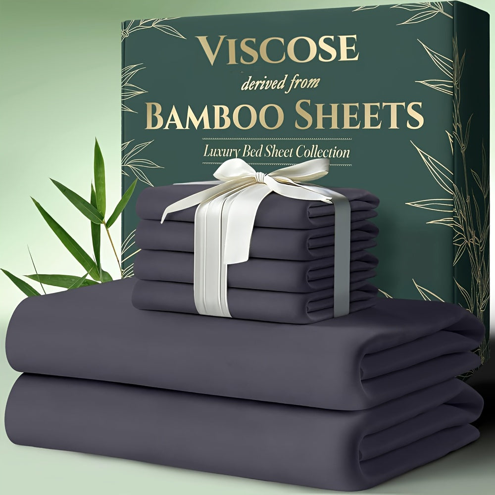 Cooling Bamboo Bed Sheets Set 6 Piece Ultra Soft Deep Pocket Double Stitching Breathable Summer Sheets for Hot Sleepers Twin Full Queen King 15 Colors White Black Gray Navy Lavender Green Pink