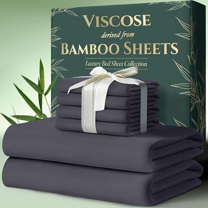 Cooling Bamboo Bed Sheets Set 6 Piece Ultra Soft Deep Pocket Double Stitching Breathable Summer Sheets for Hot Sleepers Twin Full Queen King 15 Colors White Black Gray Navy Lavender Green Pink
