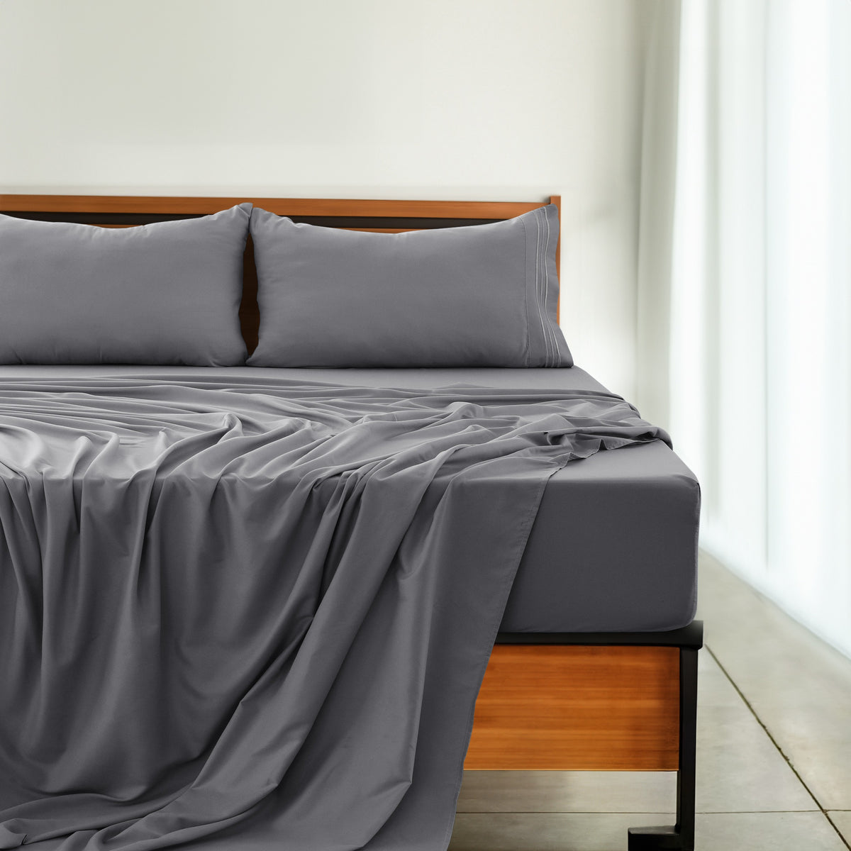 Soft Microfiber Bed Sheet Set 4-Piece 1800 Series 16 Inch Deep Pocket Hotel Luxury Cooling Sheets with Embroidered Pillowcases, Fade & Shrink Resistant, Twin to Cal King, 20 Colors