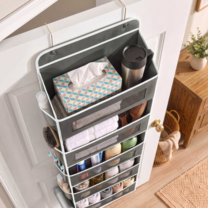 Over the Door Organizer 10-Pocket 5-Tier Hanging Storage 44LB Capacity - No Assembly Breathable Fabric Door Pocket Organizer for Bedroom Bathroom Pantry Kitchen Dorm