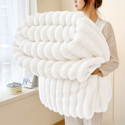 Faux Rabbit Fur Fleece Blanket Ultra-Soft 3D Double-Sided Throw – All-Season Plush Blanket for Bed, Couch & Travel, Multi-Color in 4 Sizes: White, Pink, Gray, Khaki, Purple & More
