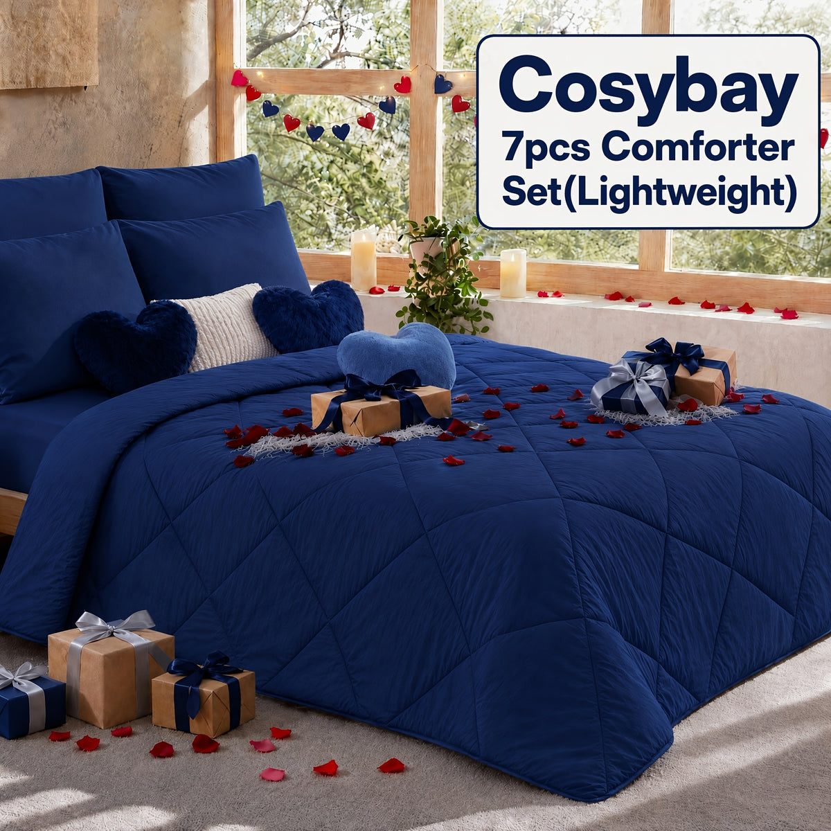 Pinch Pleated Comforter Set Queen King Full – 7 Piece Bed in a Bag with Sheets Pillowcases Pillow Shams, Hypoallergenic Down Alternative Microfiber Bedding 33 Colors All Season