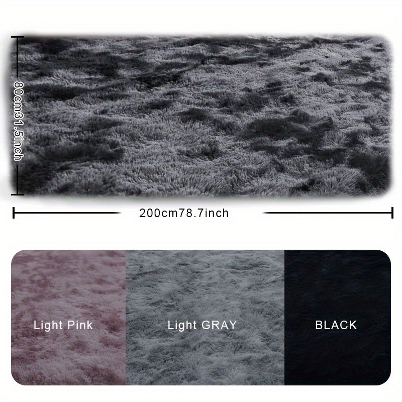 Tie-Dye Plush Runner Rug 31.5x78.7 Inch Soft Fluffy Non-Slip Absorbent Floor Mat for Living Room Bedroom Hallway Home Decor – Light Grey Dark Gray Pink Black