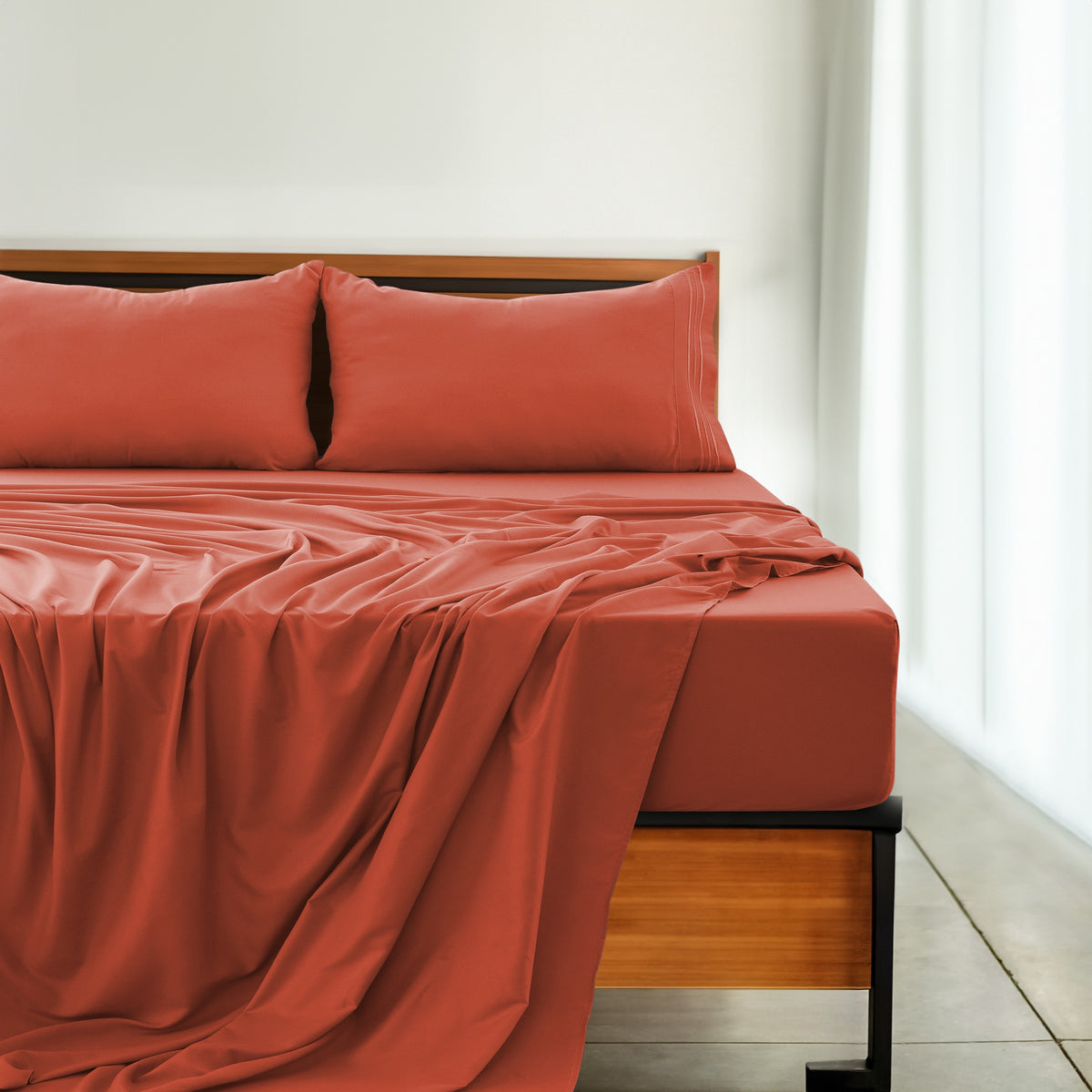 Soft Microfiber Bed Sheet Set 4-Piece 1800 Series 16 Inch Deep Pocket Hotel Luxury Cooling Sheets with Embroidered Pillowcases, Fade & Shrink Resistant, Twin to Cal King, 20 Colors