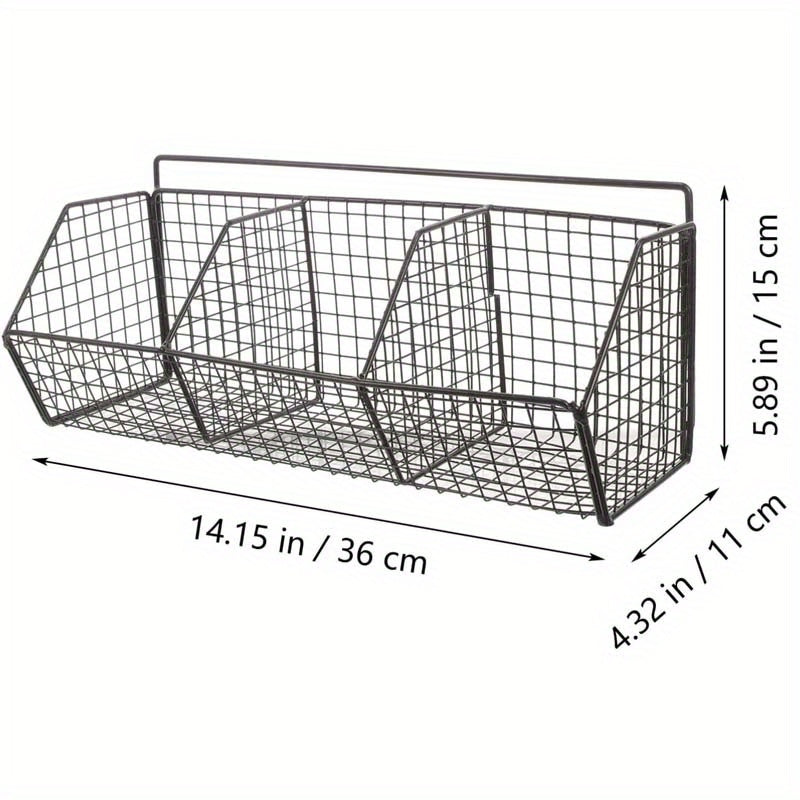 Kitchen Wall Organizer Wire Storage Shelf – No Drill Traceless Wall Rack for Garlic, Onions, Vegetables & Spices, 2 or 3 Grid Space-Saving Compact Kitchen Storage, Black