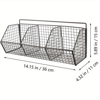 Kitchen Wall Organizer Wire Storage Shelf – No Drill Traceless Wall Rack for Garlic, Onions, Vegetables & Spices, 2 or 3 Grid Space-Saving Compact Kitchen Storage, Black