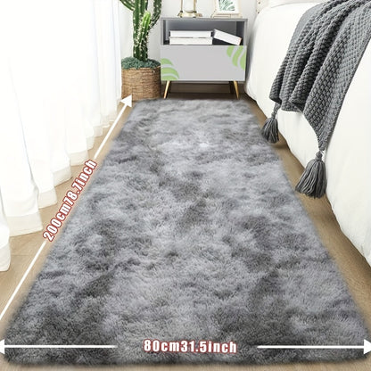 Tie-Dye Plush Runner Rug 31.5x78.7 Inch Soft Fluffy Non-Slip Absorbent Floor Mat for Living Room Bedroom Hallway Home Decor – Light Grey Dark Gray Pink Black