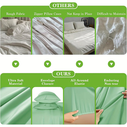 Bamboo Bed Sheet Set 4 Piece 2200TC Cooling Fabric Deep Pocket Fitted Sheet Ultra Soft Breathable for Hot Sleepers Twin Full Queen King Shrink Fade Wrinkle Resistant Hotel Quality Multiple Colors
