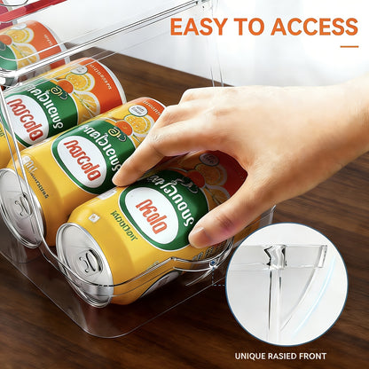 Stackable Soda Can Organizer for Refrigerator – BPA-Free Clear Can Holder Dispenser with Lid for Fridge Pantry Freezer, Holds 9 Cans Each