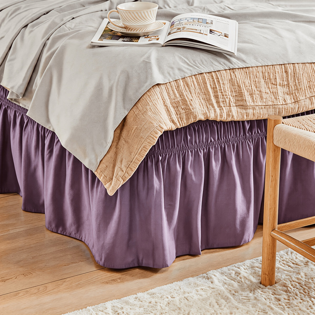Bed Skirt Wrap Around Elastic – 15 Inch Drop Microfiber Dust Ruffle No Lift Needed Adjustable Hotel Quality Fade Resistant Machine Washable Twin Full Queen King 30 Colors