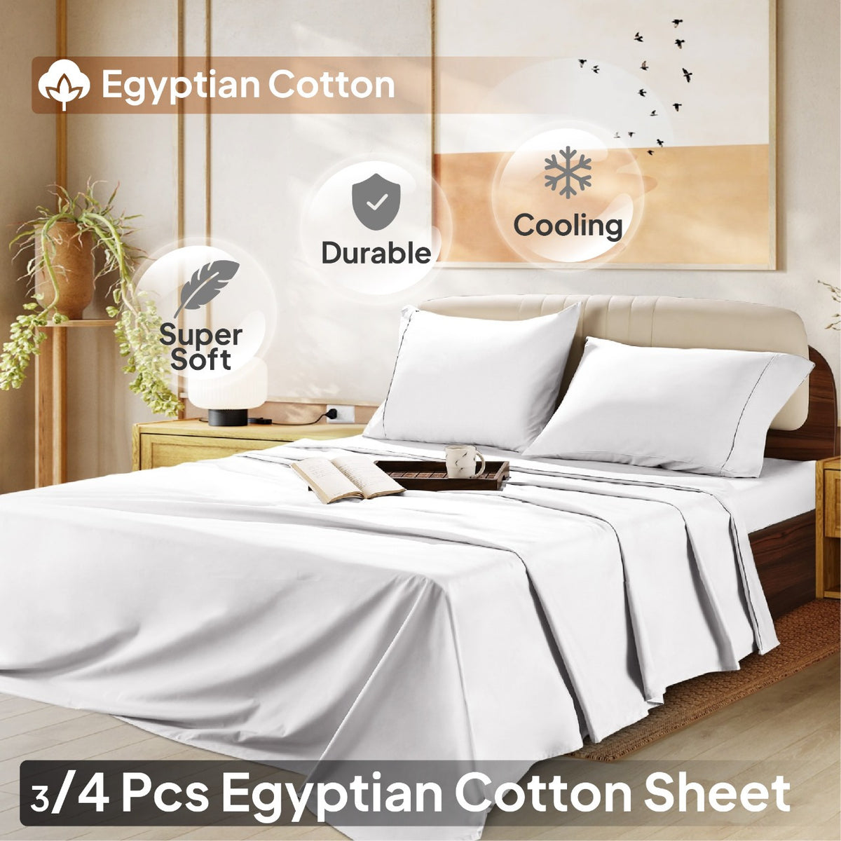 1000 Thread Count Egyptian Cotton Sheet Set Sateen Weave Deep Pocket 16 Inch Fitted Sheet Flat Sheet Pillowcases Soft Breathable Luxury Bedding Twin Full Queen King Grey Ivory White