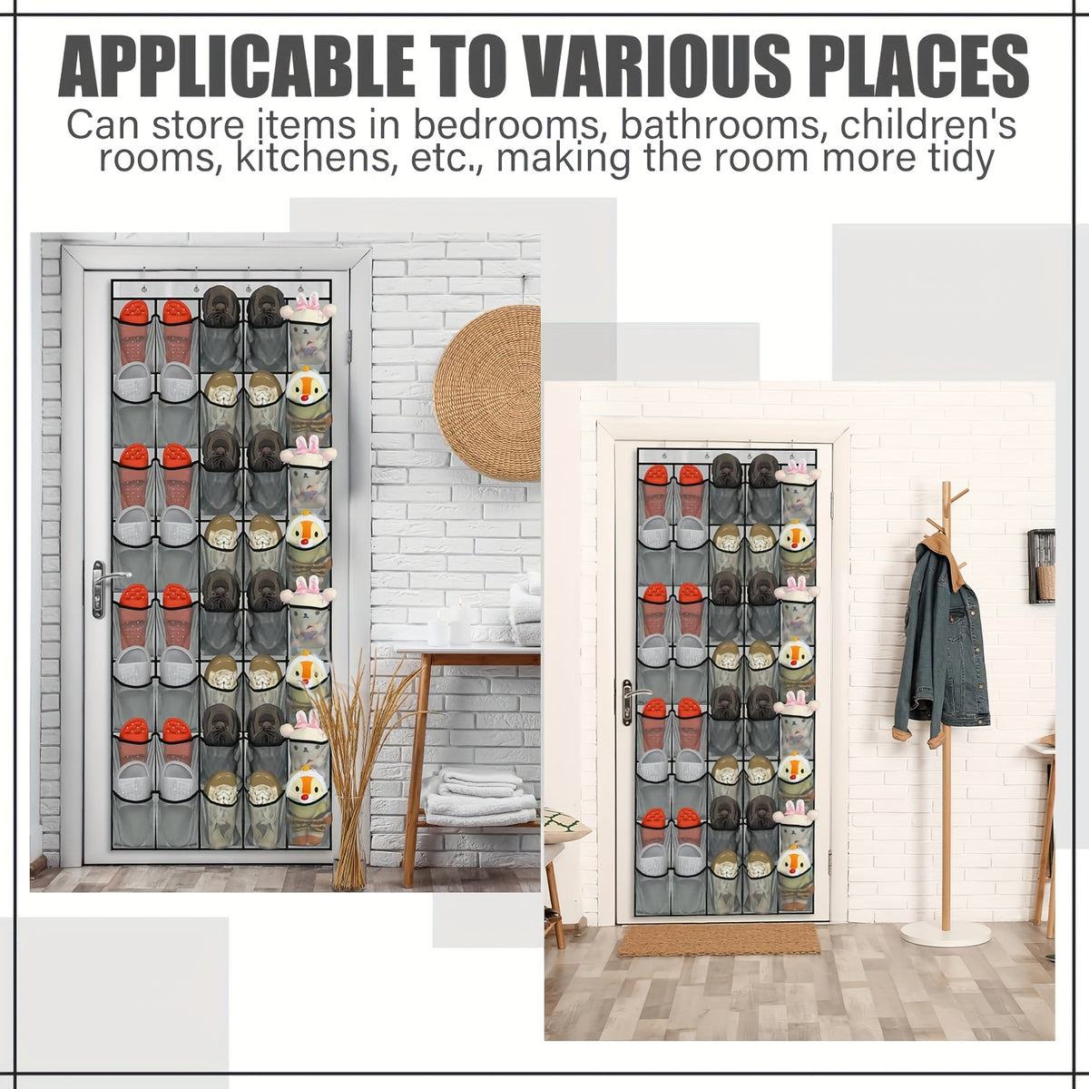 Over the Door Shoe Organizer Large Mesh Pocket Hanging Shoe Rack – 28/40 Slot Behind Door Storage for Closet Dorm Bathroom Bedroom, Nonslip Hook