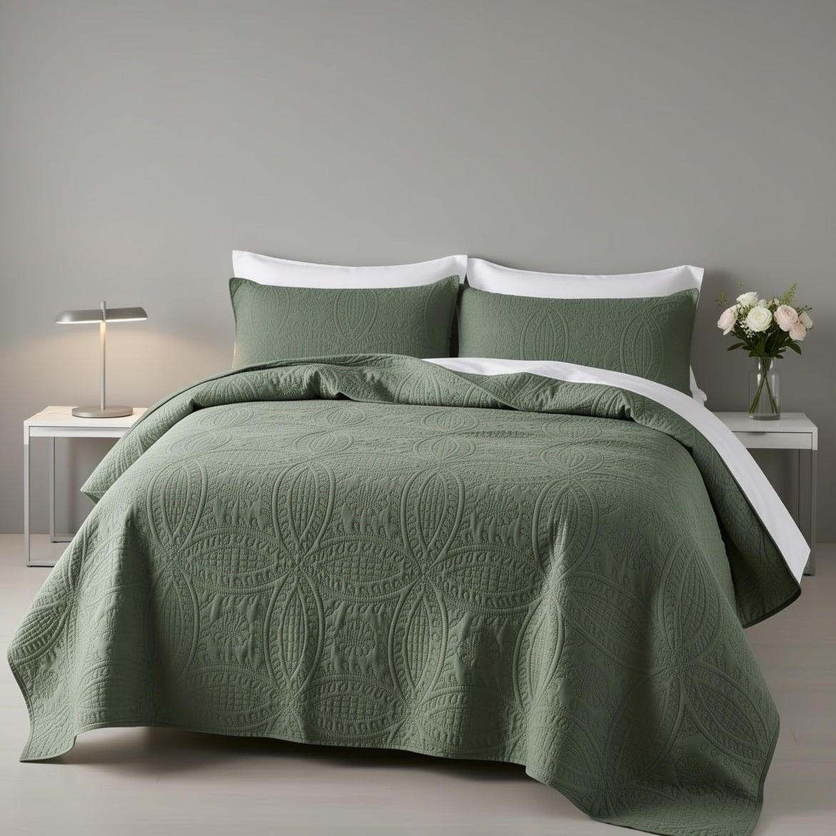Quilt Set Queen Size 2/3 Piece Lightweight Microfiber Bedspread Soft Cool Coin Pattern Coverlet for All Seasons – Modern Summer Quilt with Pillow Cases for Bedroom Family Gift