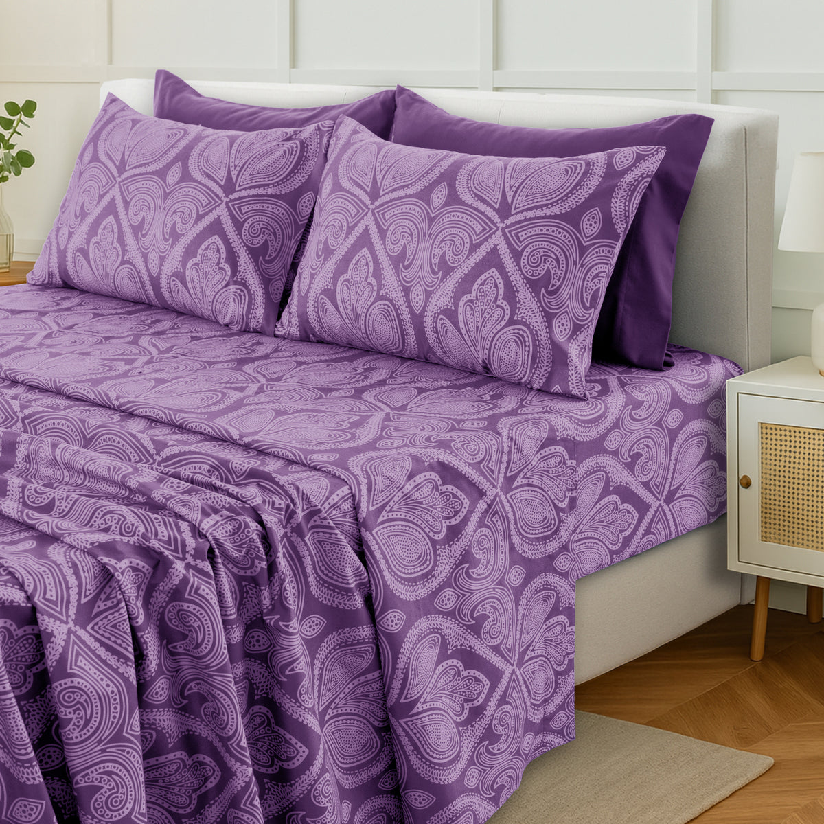 Deep Pocket Fitted Sheet Set 4-Piece Microfiber Soft Brushed Polyester Wrinkle Free Bed Sheets 10 Colors Twin Full Queen King California King