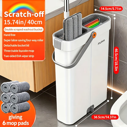 Spin Mop and Bucket Set with Microfiber Pads, Hands-Free Wringing Floor Mop with Narrow Bucket, Wet Dry Flat Mop for Hardwood Tile Laminate Floor Cleaning, 12.99 & 15.75 Inch Mop Head Options