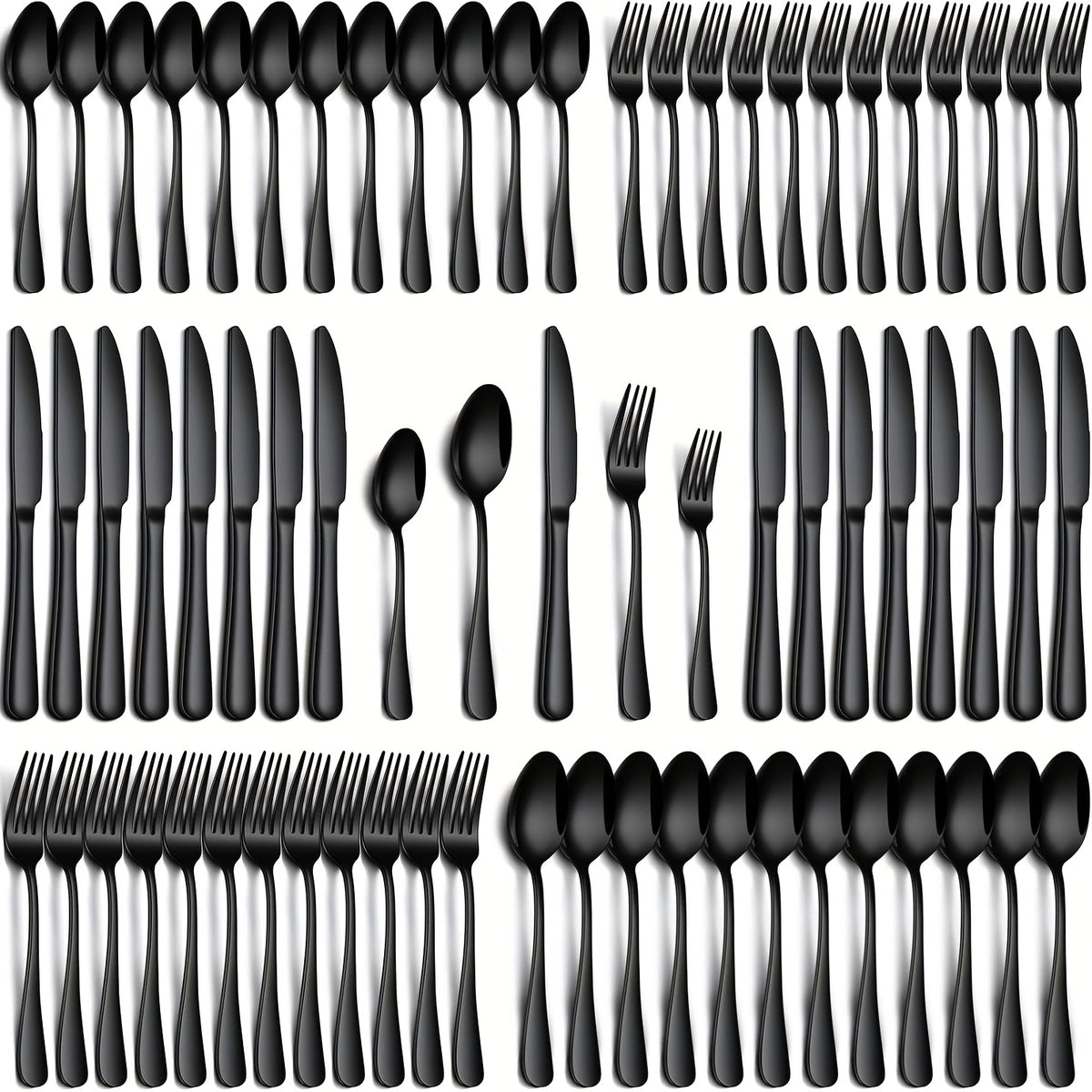 Stainless Steel Flatware Set 24/60 Piece for 4/12 People, Silverware Set with Gift Box Includes Steak Knives Salad Forks Dessert Spoons, Dishwasher Safe Cutlery Set for Home Wedding Camping Christmas, Silver Black