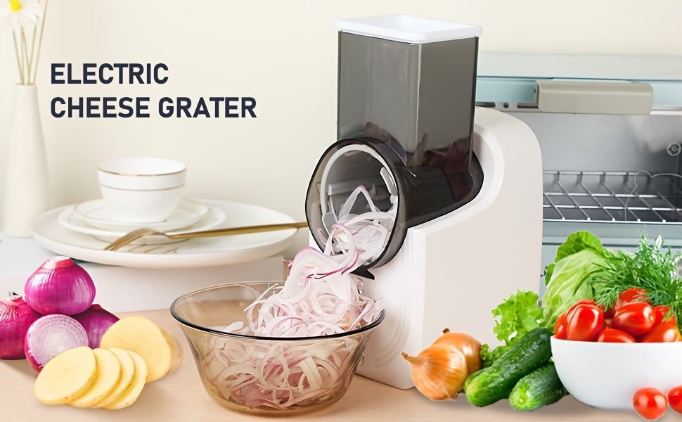 Electric Vegetable Slicer Shredder with Multi Cone Blades – Spiralizer & Salad Maker for Fruits Veggies, Stainless Steel, Semi-Auto, White & Green
