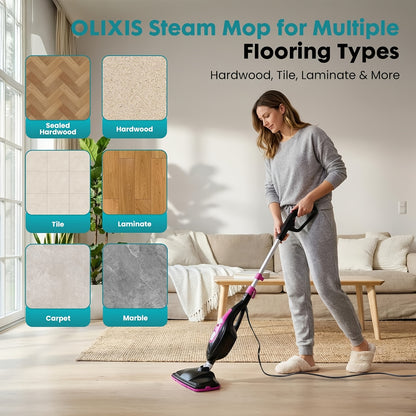 Steam Mop 10-in-1 1300W Detachable Handheld Floor Cleaning Machine – Multi-Surface Steam Cleaner for Hardwood, Tile, Laminate & Carpet, 16Ft Cord, 2 Washable Pads, Upright & Handheld 2-in-1