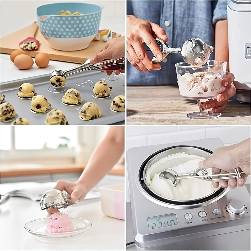 3pcs Stainless Steel Ice Cream Scoop Set Triggered Cookie Scoop Fruit Watermelon Scoop 1/2/3 Tbsp, Dishwasher Safe Baking Tools for DIY Ice Cream Cookie Dough Dessert Restaurants