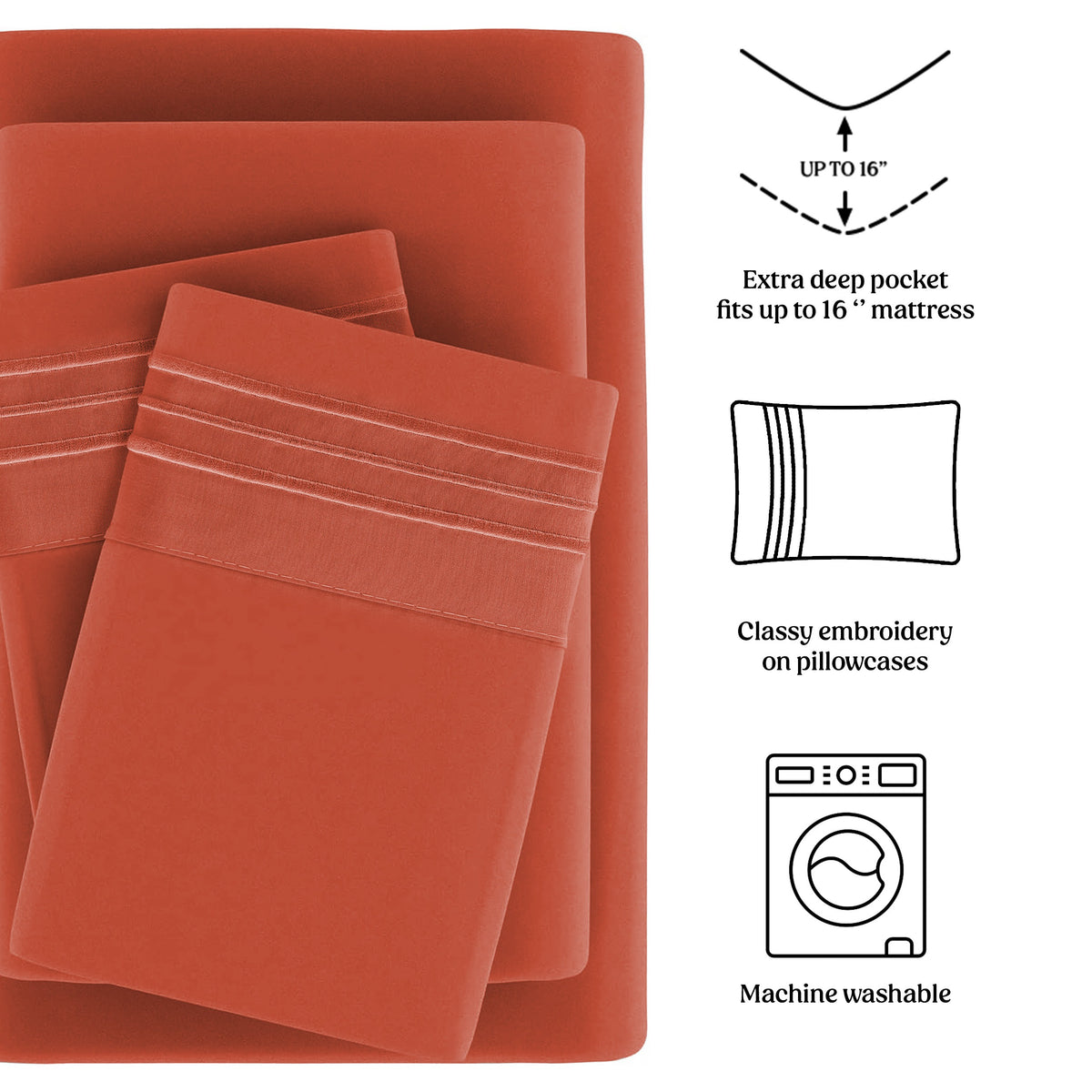 Soft Microfiber Bed Sheet Set 4-Piece 1800 Series 16 Inch Deep Pocket Hotel Luxury Cooling Sheets with Embroidered Pillowcases, Fade & Shrink Resistant, Twin to Cal King, 20 Colors