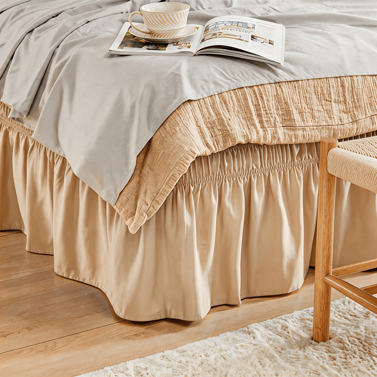 Bed Skirt Wrap Around Elastic – 15 Inch Drop Microfiber Dust Ruffle No Lift Needed Adjustable Hotel Quality Fade Resistant Machine Washable Twin Full Queen King 30 Colors