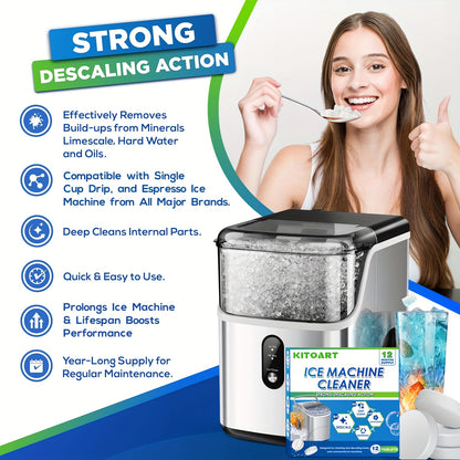 Ice Maker Cleaning Tablets 12/24/36 Pack – Deep Cleaning Descaler & Deodorizer, Food-Grade Citric Acid, Nickel-Safe, No Residue, Compatible with All Countertop & Portable Ice Machines