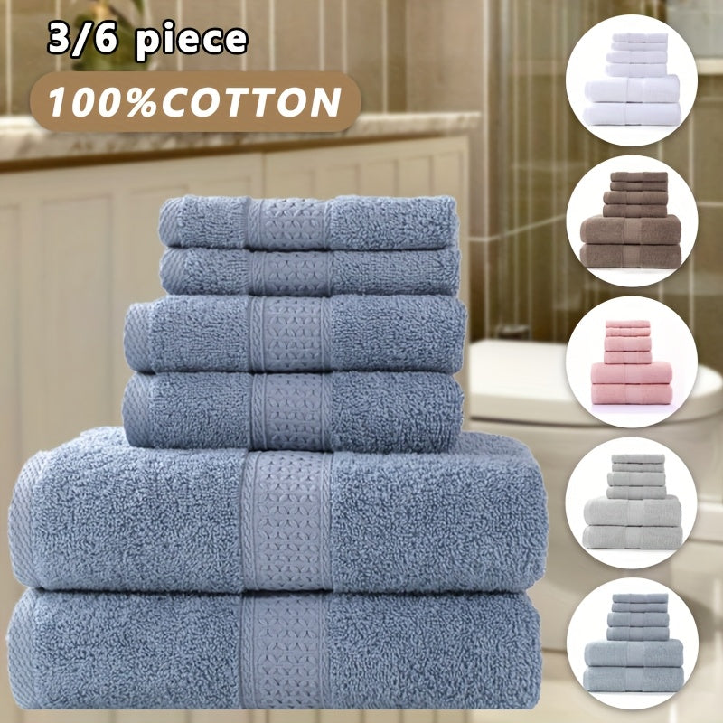 100% Cotton Bath Towel Set 3 or 6 Piece, Ultra Soft Highly Absorbent Knit Towels for Bathroom, Hotel Quality Bath Towels for Home Shower Spa Sauna, 360GSM Thick Towel Set in Grey Blue White