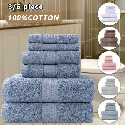 100% Cotton Bath Towel Set 3 or 6 Piece, Ultra Soft Highly Absorbent Knit Towels for Bathroom, Hotel Quality Bath Towels for Home Shower Spa Sauna, 360GSM Thick Towel Set in Grey Blue White