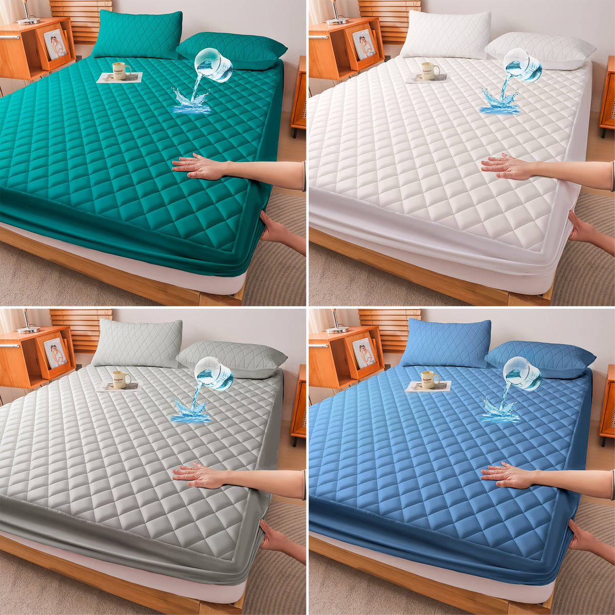 Waterproof Mattress Protector with Side Storage Pocket, Diamond Quilted Deep Pocket Mattress Cover – Breathable Cooling Mattress Pad, Soft Noiseless Bed Protector for Twin Full Queen King, Multiple Colors