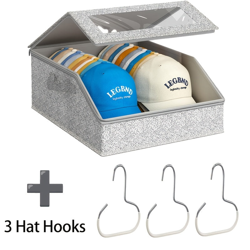 Stackable Baseball Cap Storage Box Organizer, Holds 24 Caps Per Box, Dustproof Cardboard Hat Box with Lid, Space-Saving Hat Organizer for Closet, Stores Hats, Socks, Underwear & Toys, Men & Women, Gray