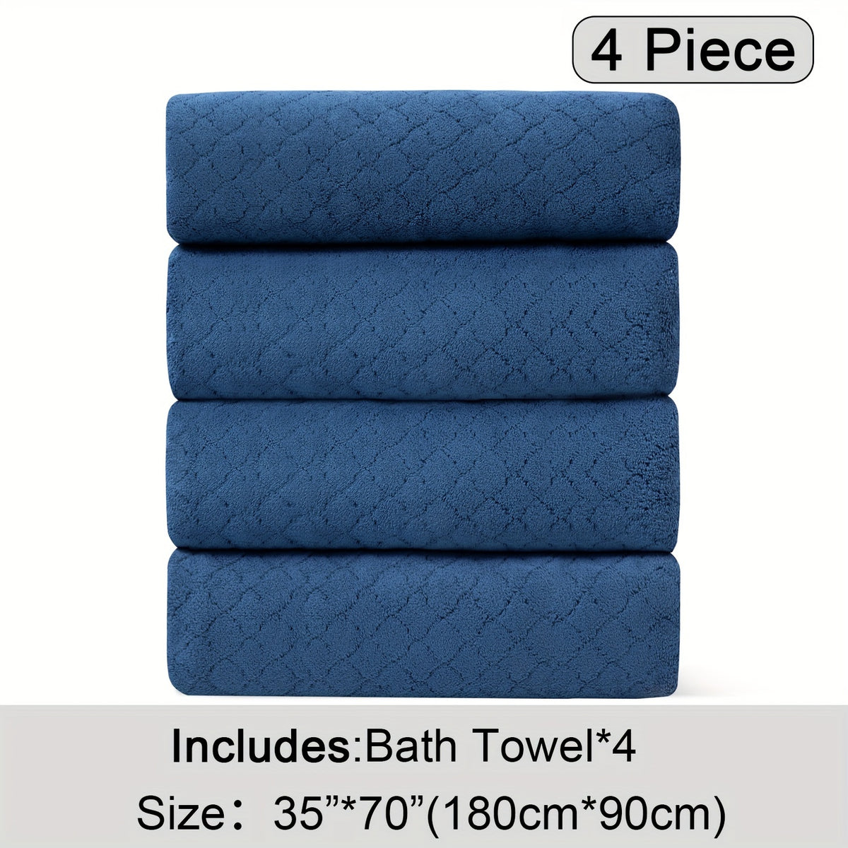 Diamond Weave Bath Towel Set 4 Piece Oversized Ultra Soft Quick-Dry Microfiber Towels Highly Absorbent Hotel Quality Bathroom Towels 10 Colors for Home Gym Spa – Luxury Bath Towel Set