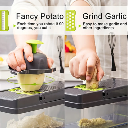 Vegetable Chopper 22-in-1 Pro - Multifunctional Food Dicer Slicer with 14 Blades, Drain Basket & Storage Container, Kitchen Mandoline Cutter for Onion Salad Fruit