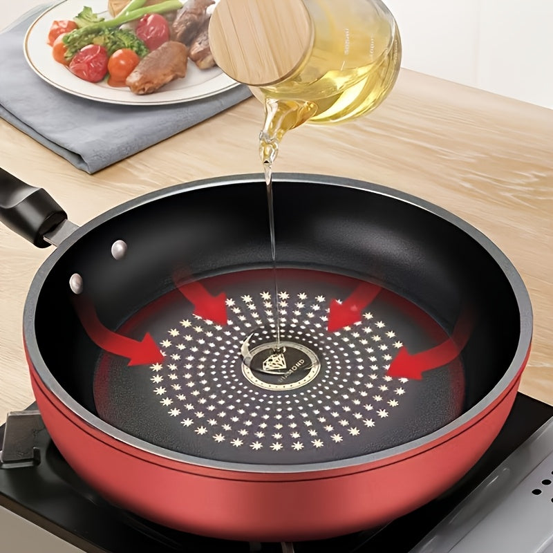 Non-Stick Frying Pan 9.45 Inch Cast Iron Skillet with Lid – Healthy Powder-Coated Cookware for Gas & Electric Stove, Perfect for Eggs, Steak & Pancakes | Red