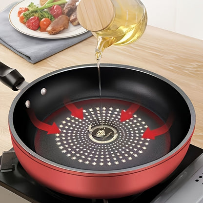Non-Stick Frying Pan 9.45 Inch Cast Iron Skillet with Lid – Healthy Powder-Coated Cookware for Gas & Electric Stove, Perfect for Eggs, Steak & Pancakes | Red