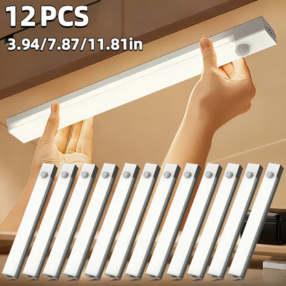 Motion Sensor LED Cabinet Light USB Rechargeable 12-Pack, 12 LED Wireless Night Light 3 Modes Wall Mount for Bedroom, Staircase, Kitchen, Closet & Hallway – 10cm, 20cm or 30cm
