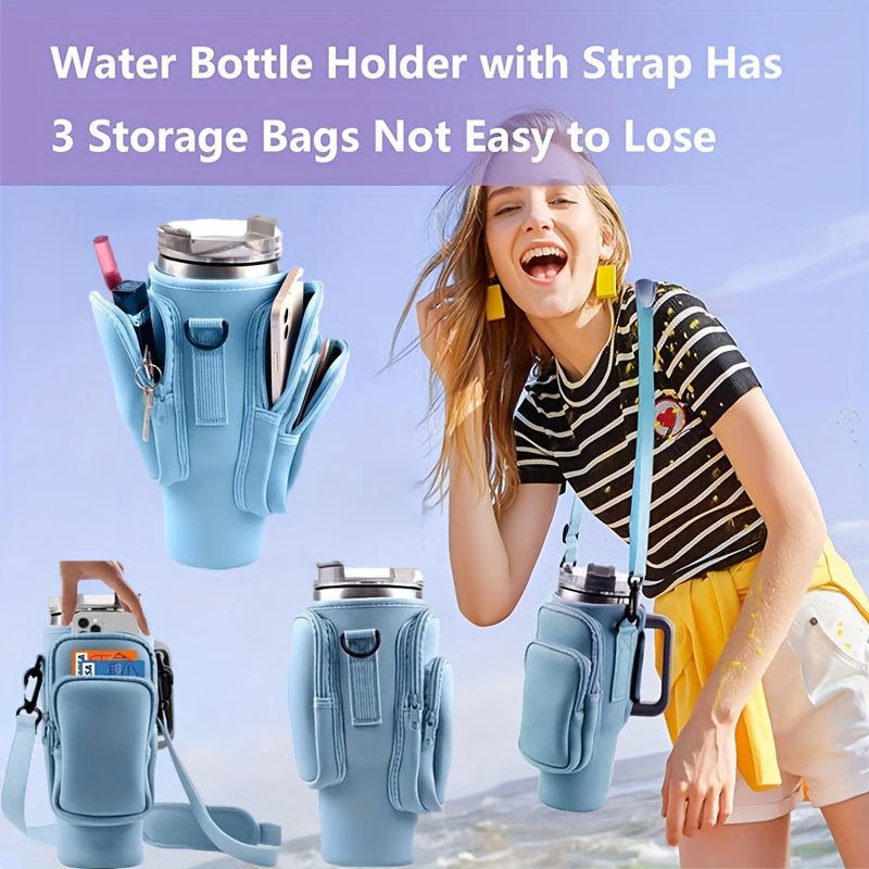Water Bottle Carrier Bag with Phone Pocket – Adjustable Pouch Holder for 40oz Stanley Tumbler & Stainless Steel Mugs, Hands-Free Crossbody Bottle Sling for Men & Women, Perfect Gift Accessory