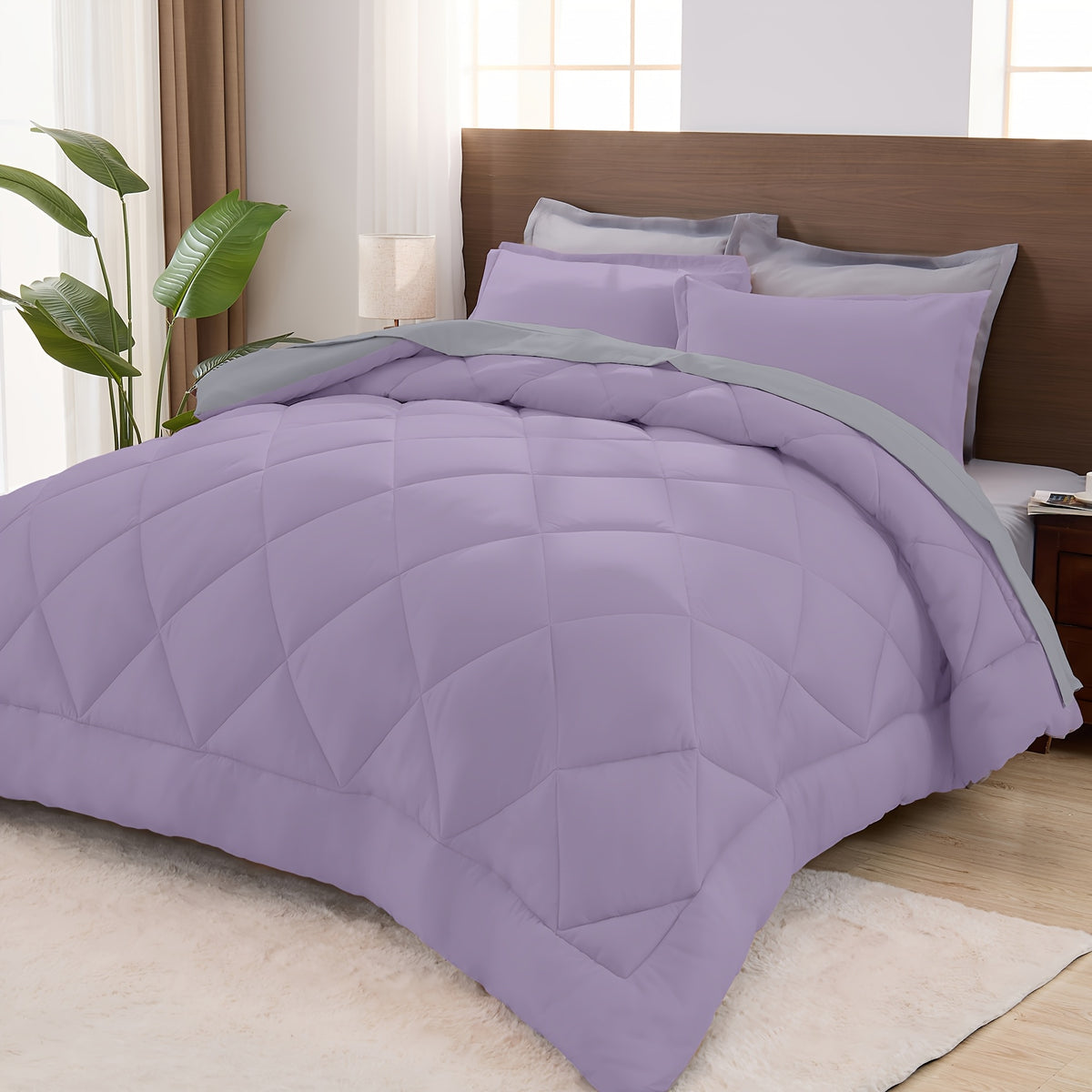 Comforter Set Quilted Bedding All Seasons – Warm Soft Breathable Fluffy Fill Duvet with Pillowcases, Twin XL Full Queen King Cal King, Multiple Colors