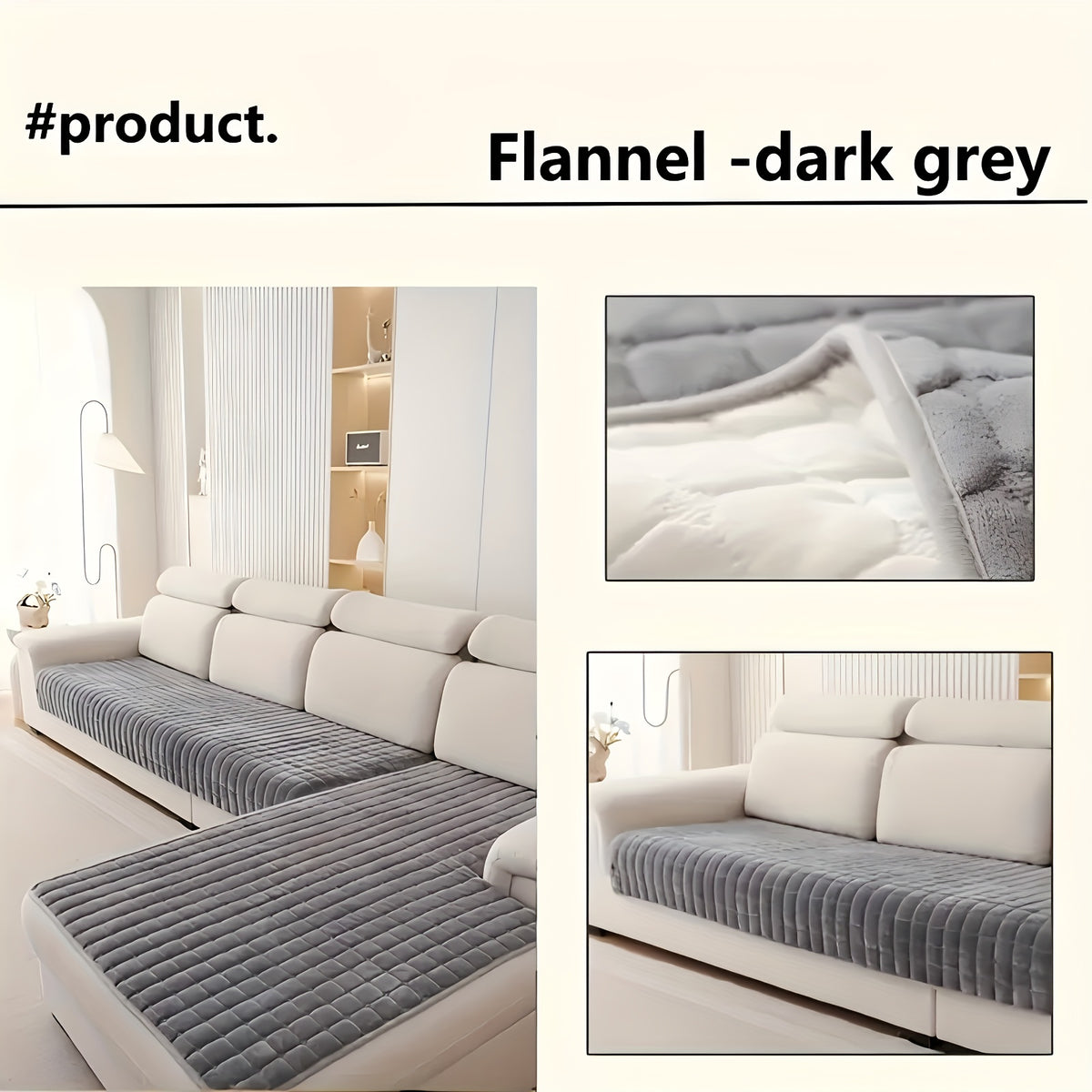 Quilted Velvet Sofa Cover 2 Piece Flannel Furniture Protector – Soft Durable Polyester Couch Slipcover All-Season Pet Friendly Machine Washable for Living Room Bedroom Office – White Glam Style