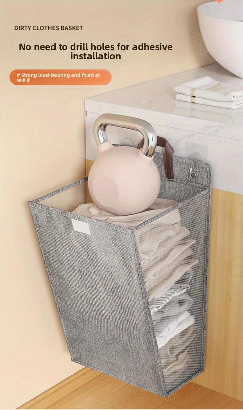 Foldable Wall Mounted Laundry Hamper Oxford Cloth with Lid Space Saving Collapsible Clothes Storage Basket Bedroom Bathroom Living Room Large 22x15 Inch Gray