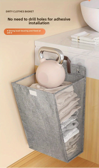Foldable Wall Mounted Laundry Hamper Oxford Cloth with Lid Space Saving Collapsible Clothes Storage Basket Bedroom Bathroom Living Room Large 22x15 Inch Gray