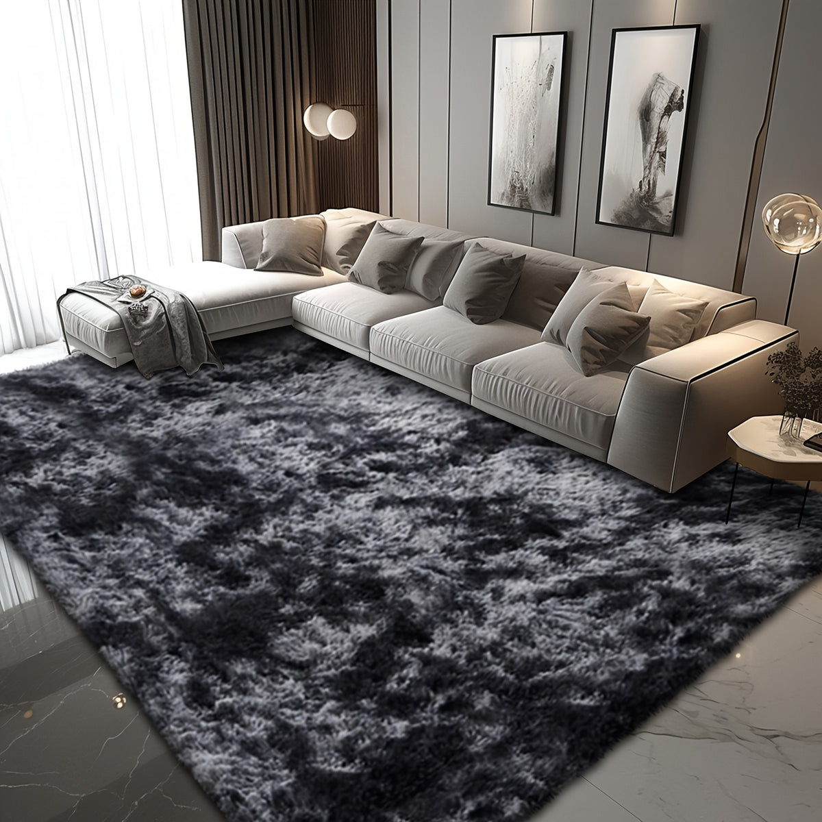 Shaggy Area Rug for Living Room – Ultra-Soft Fluffy Bedroom Carpet, Thick Plush Floor Mat for Home Decor, 5x7 6x9 8x10 9x12 Ft, Tie-Dye & Solid Colors