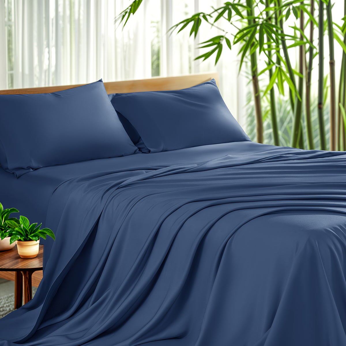 Cooling Bamboo Sheet Set 4 Piece – Soft Hotel Quality Bedding with Fitted Sheet, Flat Sheet & 2 Pillowcases, 16" Deep Pocket, Wrinkle & Shrink Resistant, All Season, Luxury Gift Box, Full Queen King