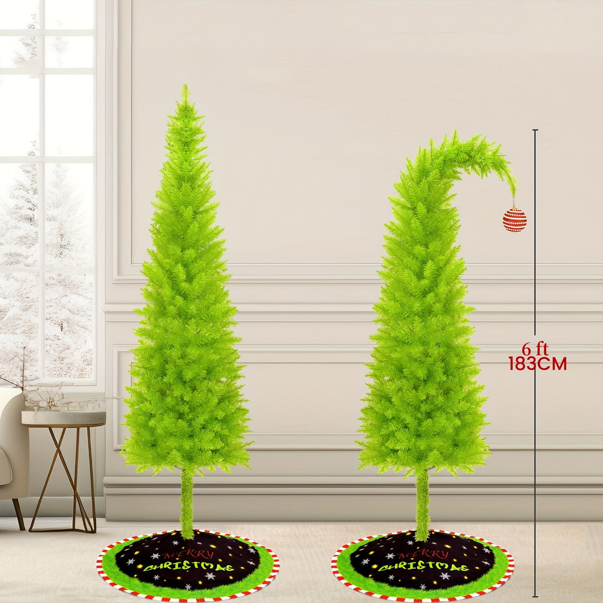 Artificial Christmas Tree 6 Foot with String Lights, Tree Skirt, Christmas Balls & Stand - Bendable Full Xmas Tree Set for Home, Shop Window & Party Decorations, Unique Holiday Decor Indoor Display