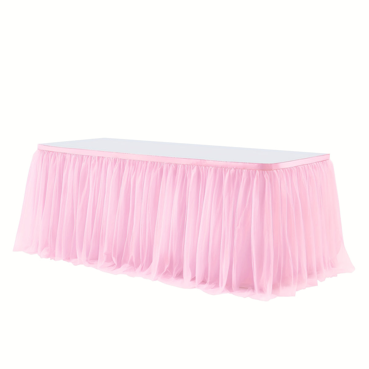 Tulle Table Skirt 6Ft Ruffle Tutu Tablecloth for Rectangle & Round Tables, Princess Birthday Party Cake Dessert Table Decoration, Easy Hook Install, 10 Colors – Pink White Black & More