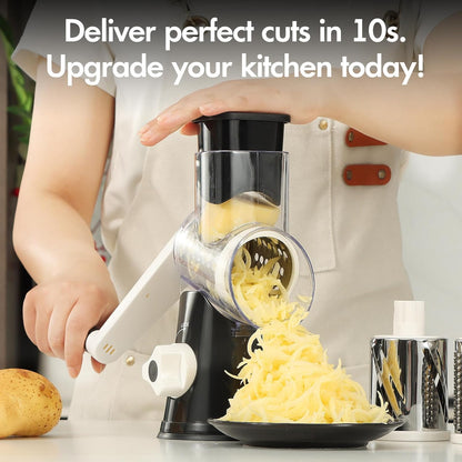 Suction Base Rotary Cheese Grater Hand Crank 3 Stainless Steel Blades BPA Free Touch-Free Shredder for Cheese Vegetables Nuts with Cleaning Brush Multi Color