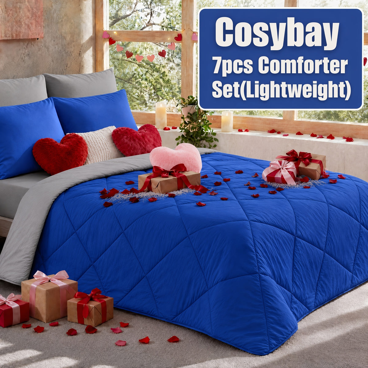 Pinch Pleated Comforter Set Queen King Full – 7 Piece Bed in a Bag with Sheets Pillowcases Pillow Shams, Hypoallergenic Down Alternative Microfiber Bedding 33 Colors All Season