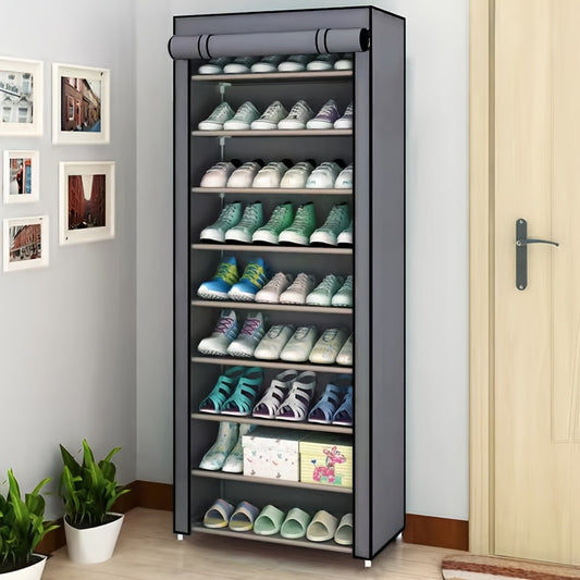 10-Tier Shoe Storage Organizer with Nonwoven Cover – Portable Closet Shoe Rack for Bedroom, Hallway & Entryway, Grey
