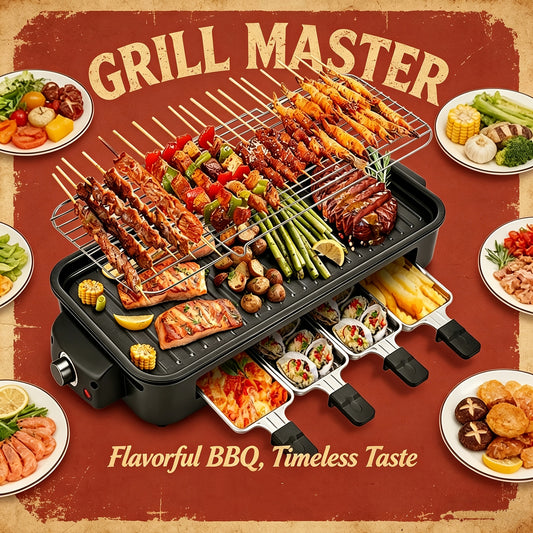 Electric Smokeless Indoor Grill & Griddle 1500W – Non-Stick Removable Plate, Raclette Table Grill with 3 Mini Pans, Dishwasher Safe, Compact for Small Spaces